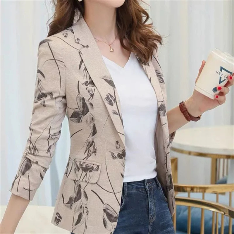 DameMod - Bloemenprint Dames Blazer Met Enkelknoopsluiting