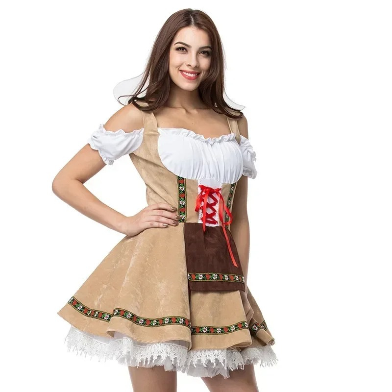 Tindrel - Dirndl Dames Jurk met Geborduurd Detail en Korte Mouwen