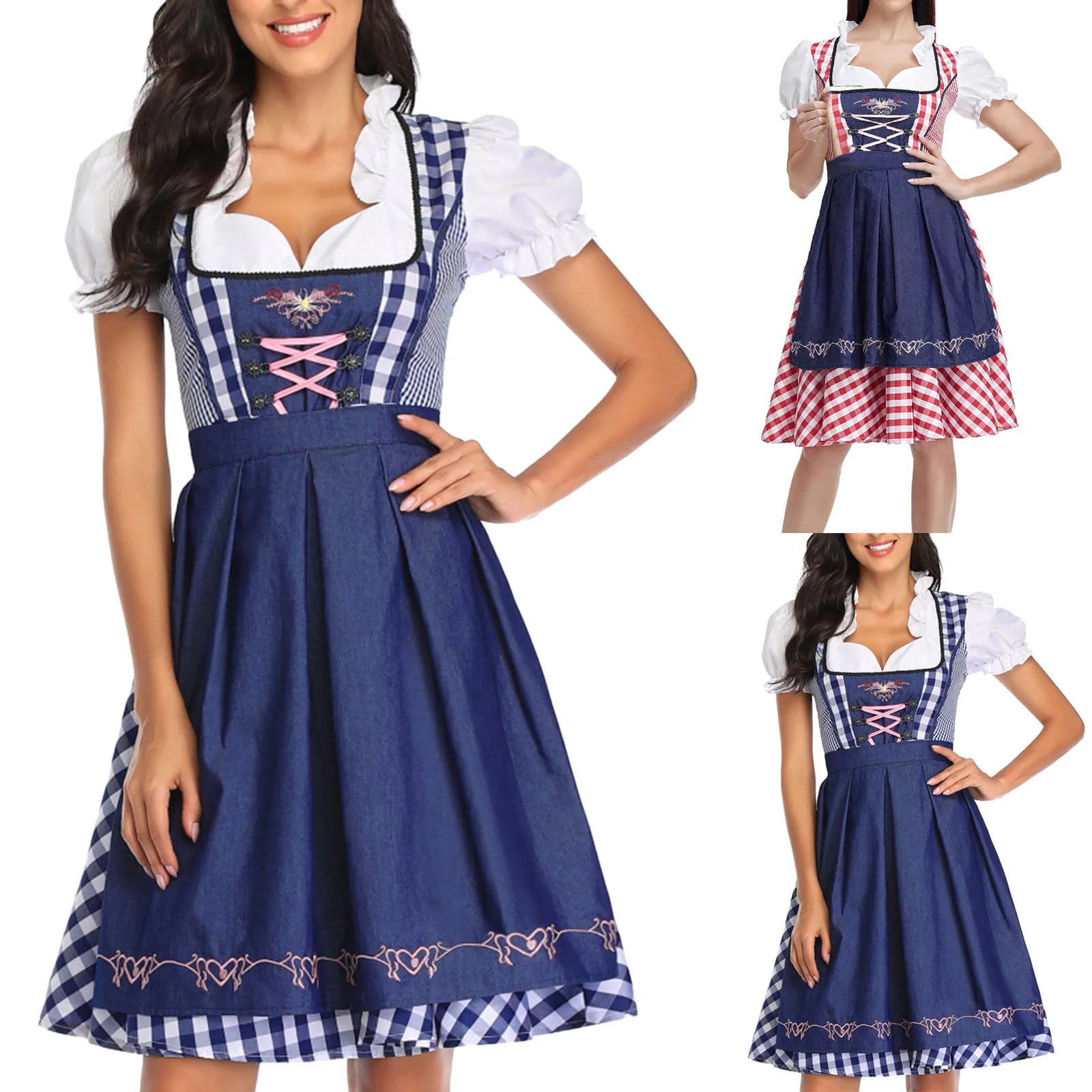 Windira - Dirndl Dames Jurk voor Oktoberfest met Borduursels en Schort