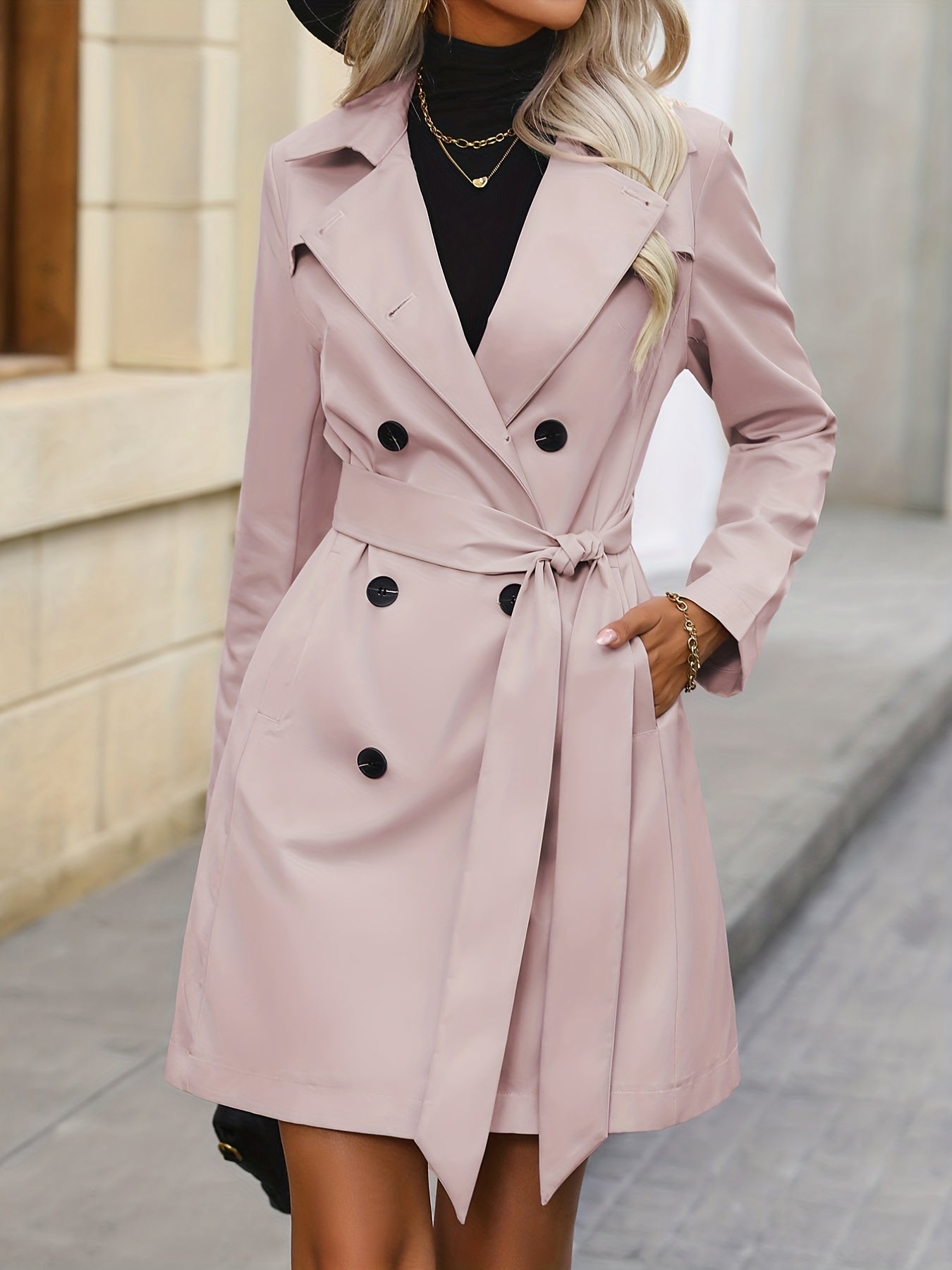 Coatela Dames Dubbelknoopsluiting Trenchcoat met Riem en Reverskraag