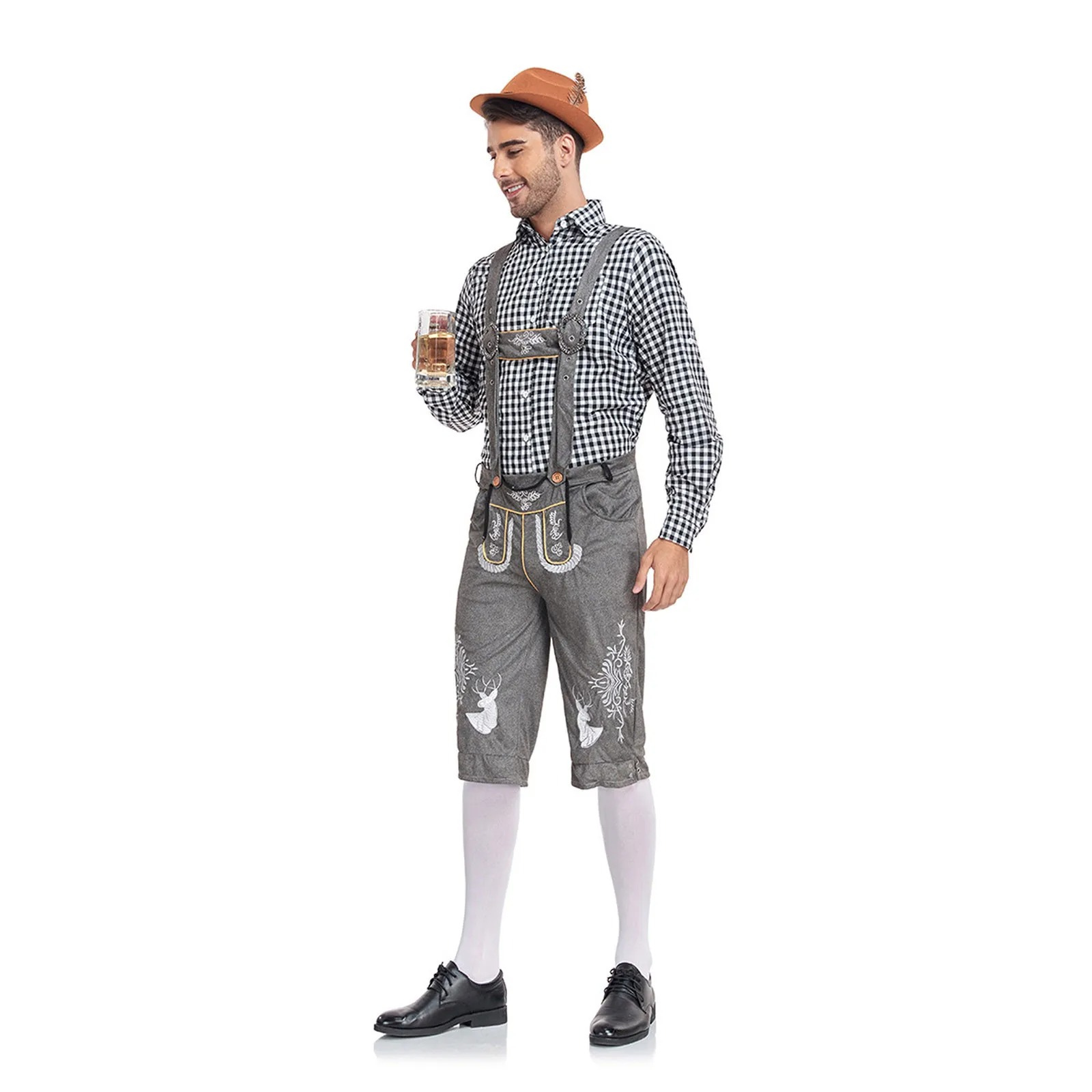 GerLux - Heren Lederhosen Set met Kniebroek en Shirt - Feestkleding