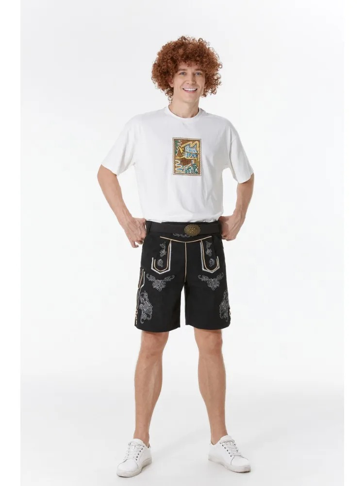 DenHer - Heren Lederhosen Korte Broek met Borduursels - Traditioneel Design