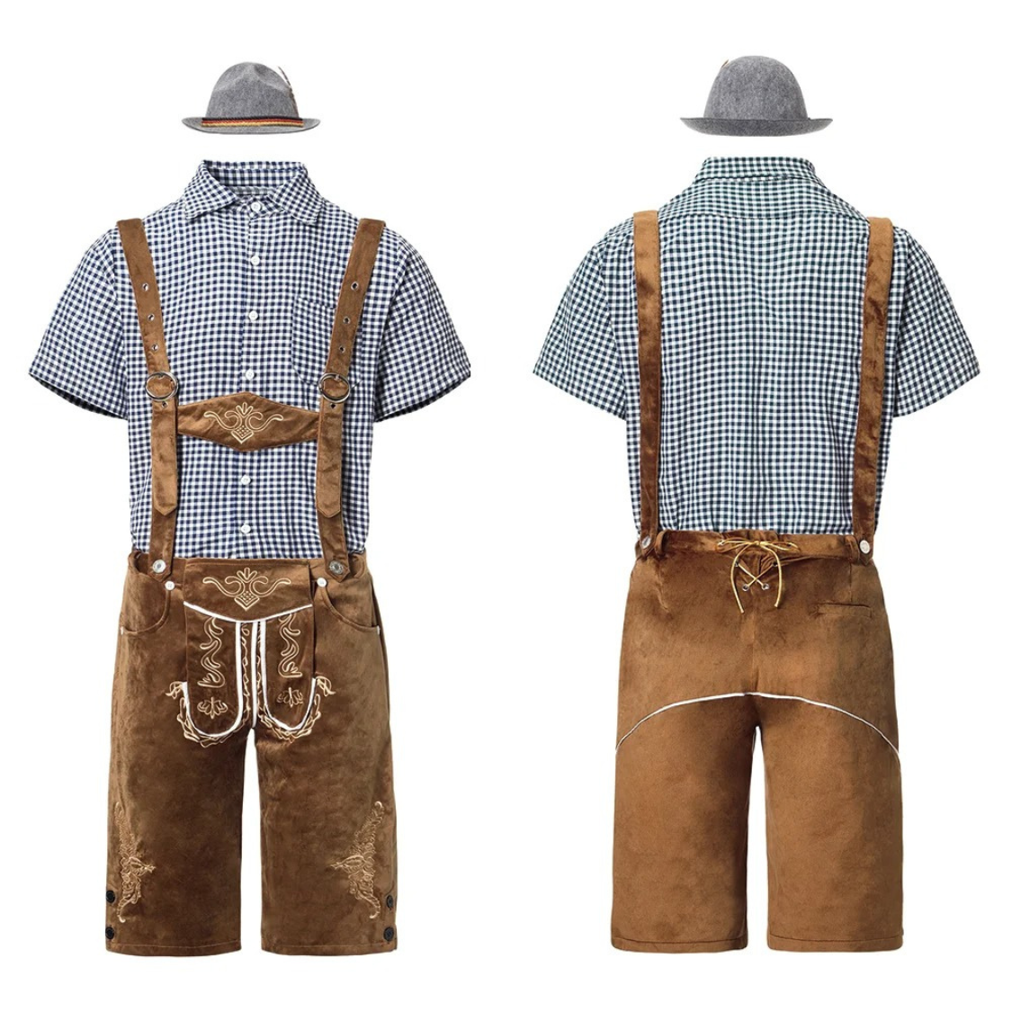 AlpenKr - Set van Heren Lederhosen met Borduursels en Bretels - Feestkleding