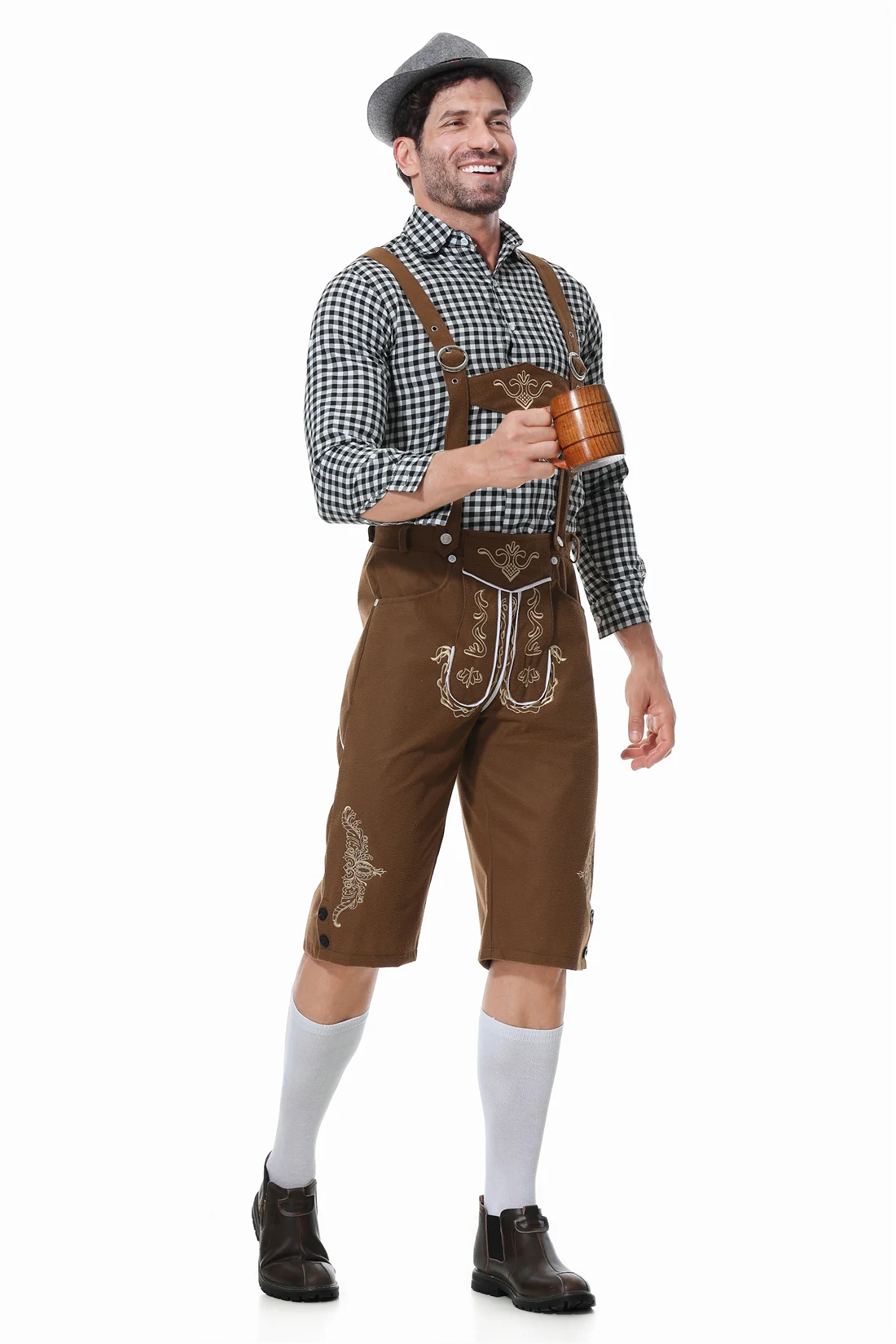 DenLedr - Heren Lederhosen met Bretels - Traditionele Beierse Outfit