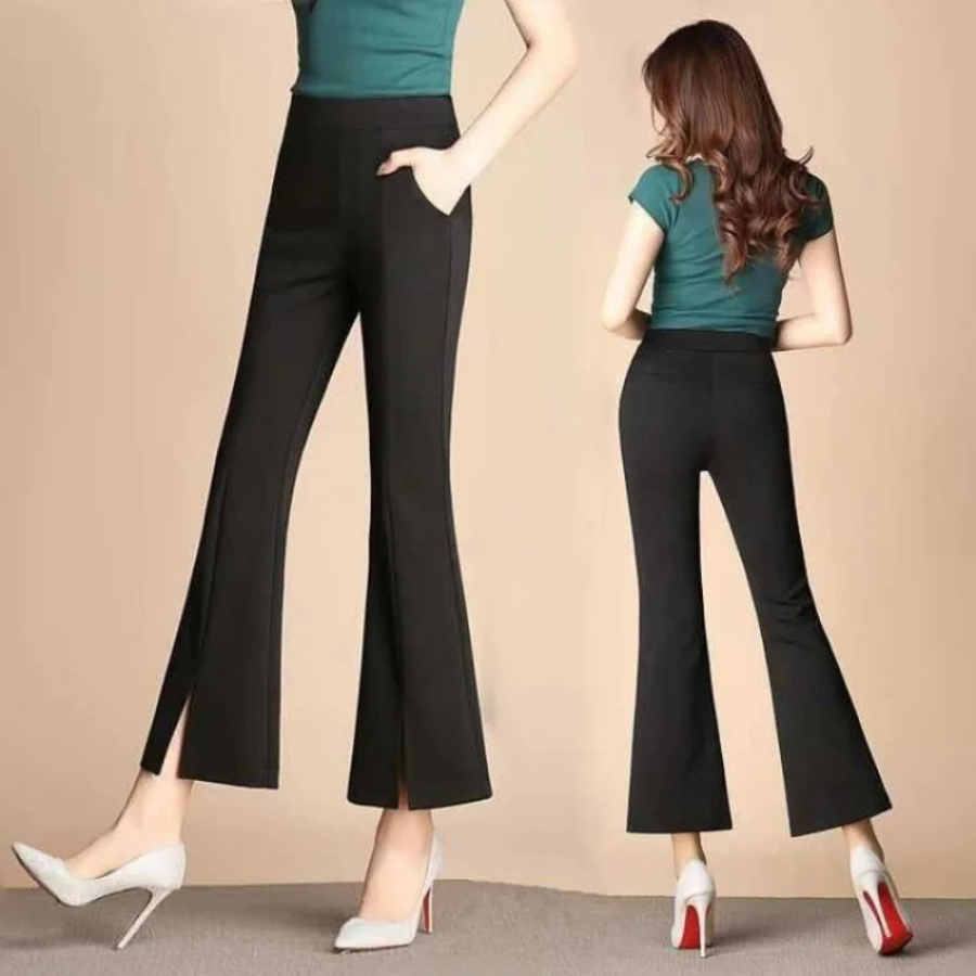 Viloria - Flared Broek Dames Hoog Gesneden Ribstof Casual Bell Bottoms