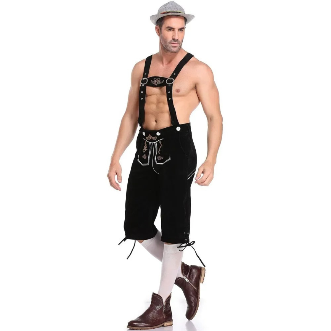 LederGr - Authentieke Lederhosen Heren met Bretels en Borduursels - Feestkleding