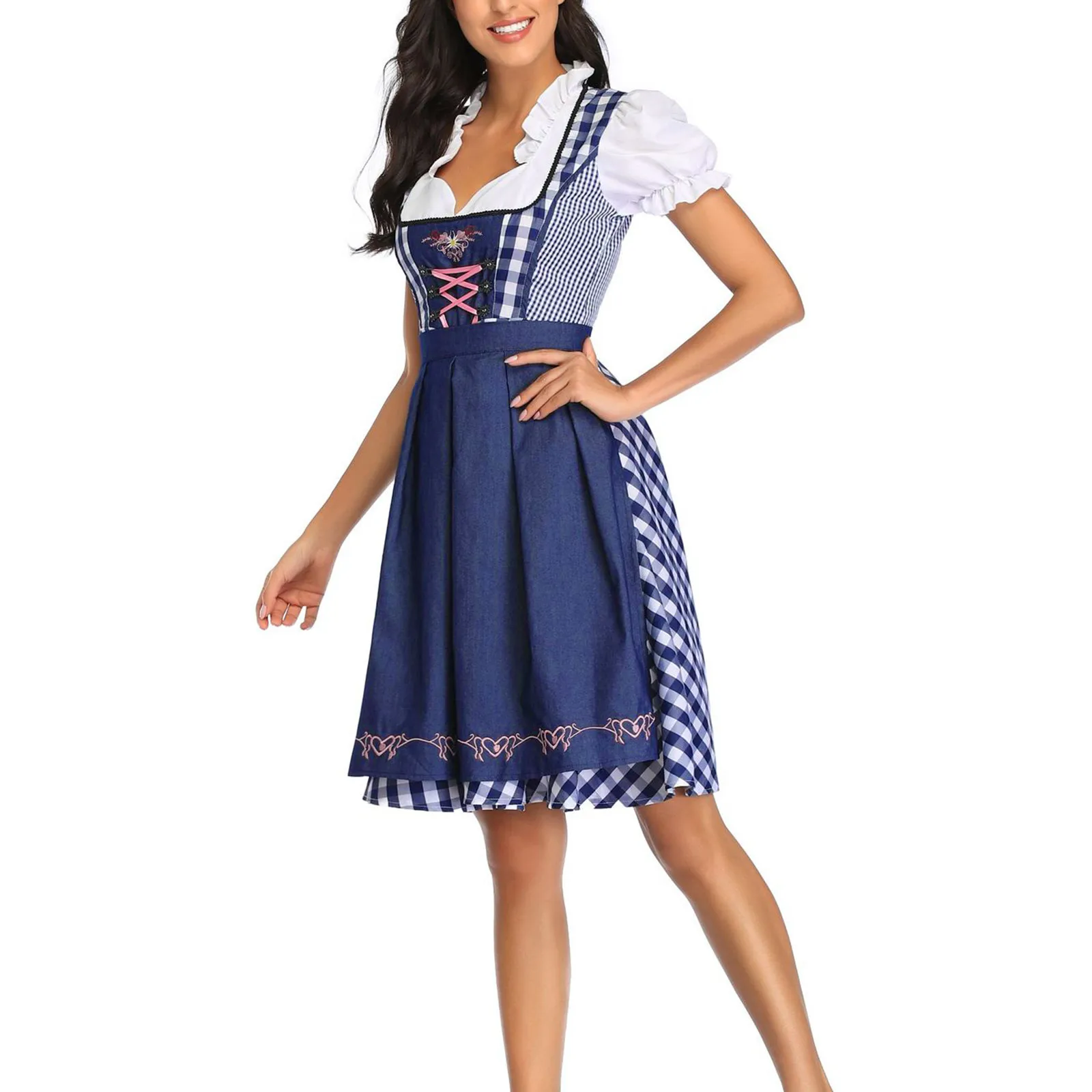 Windira - Dirndl Dames Jurk voor Oktoberfest met Borduursels en Schort