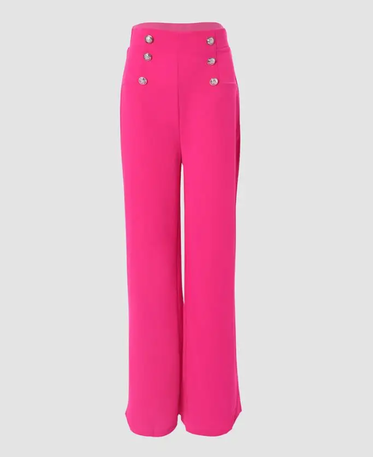 Tevoria - Hoge Taille Flared Broek Dames met Knopen Detail