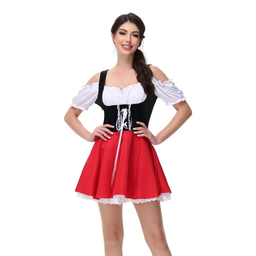 Pirndel -Dirndl Dames Jurk met Geruit Detail en Striksluiting Schort