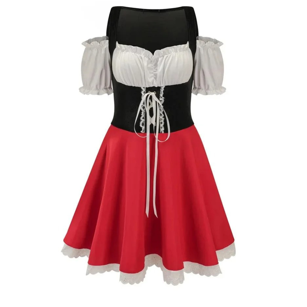 Zirndra - Dirndl Dames Jurk met Off-Shoulder Mouwen en Kantdetails