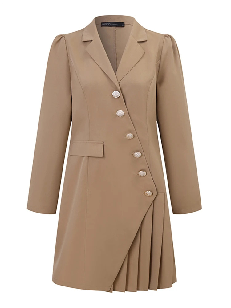 Zevanna - Blazer Jurk Dames Asymmetrisch Met Plooidetail en Knoopaccenten