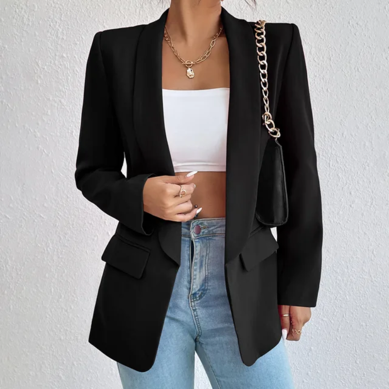 Carvina - Dames Open-Front Blazer, Lange Mouw, Getailleerde Pasvorm, Casual Chic