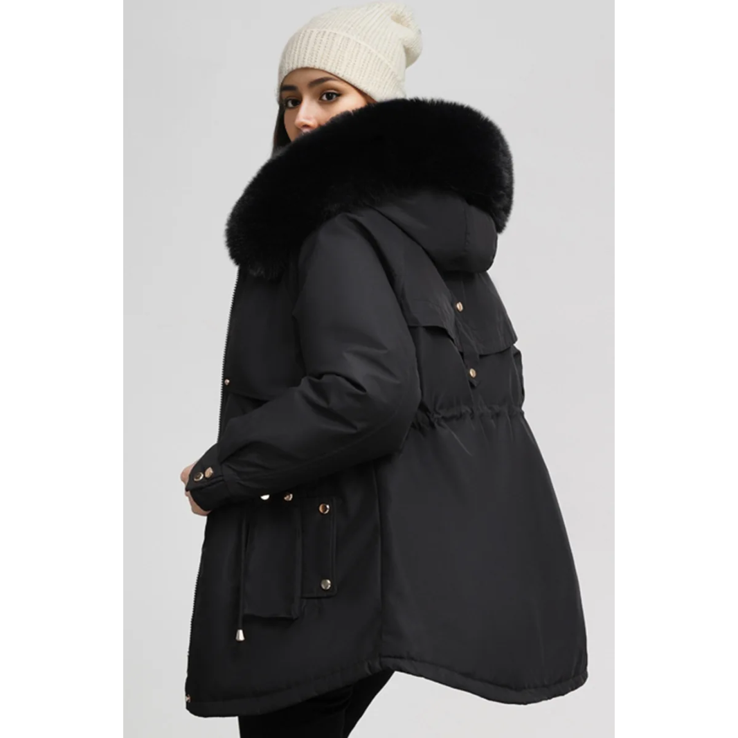 MonAmi effen kleur bontkraag parka winterjas dames