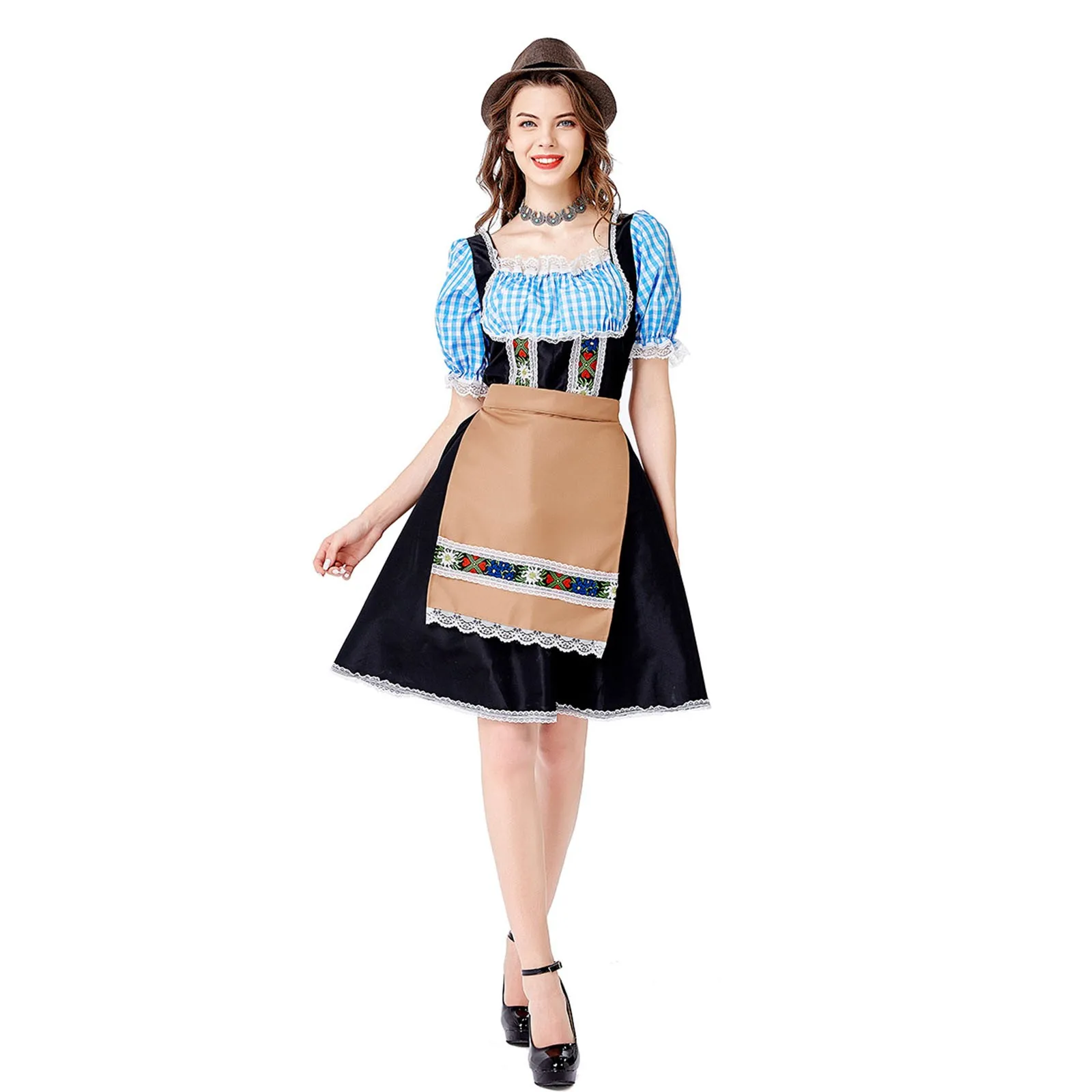 Mirland - Dirndl Dames Oktoberfest Jurk met Geruite Blouse en Schort