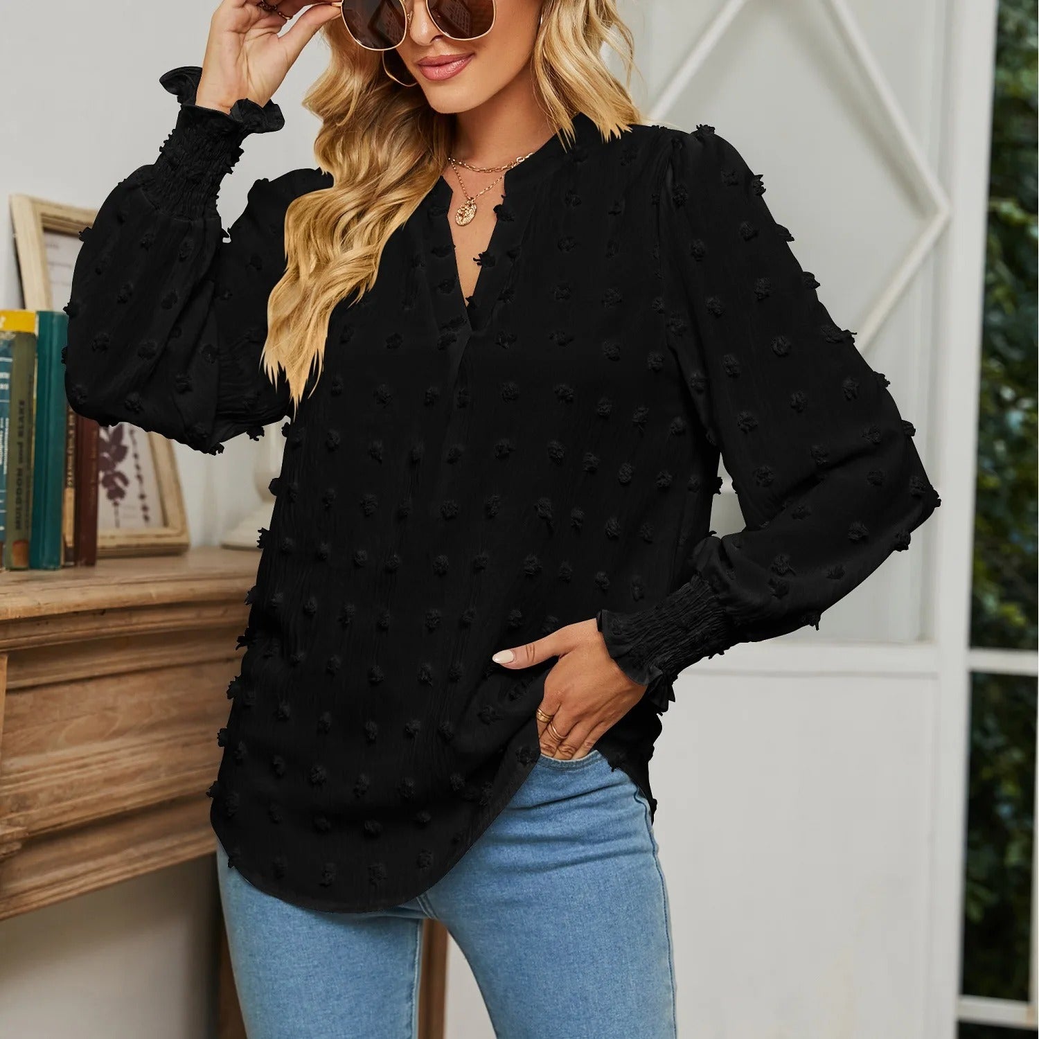 Feline Lichtgroene V-Hals Blouse