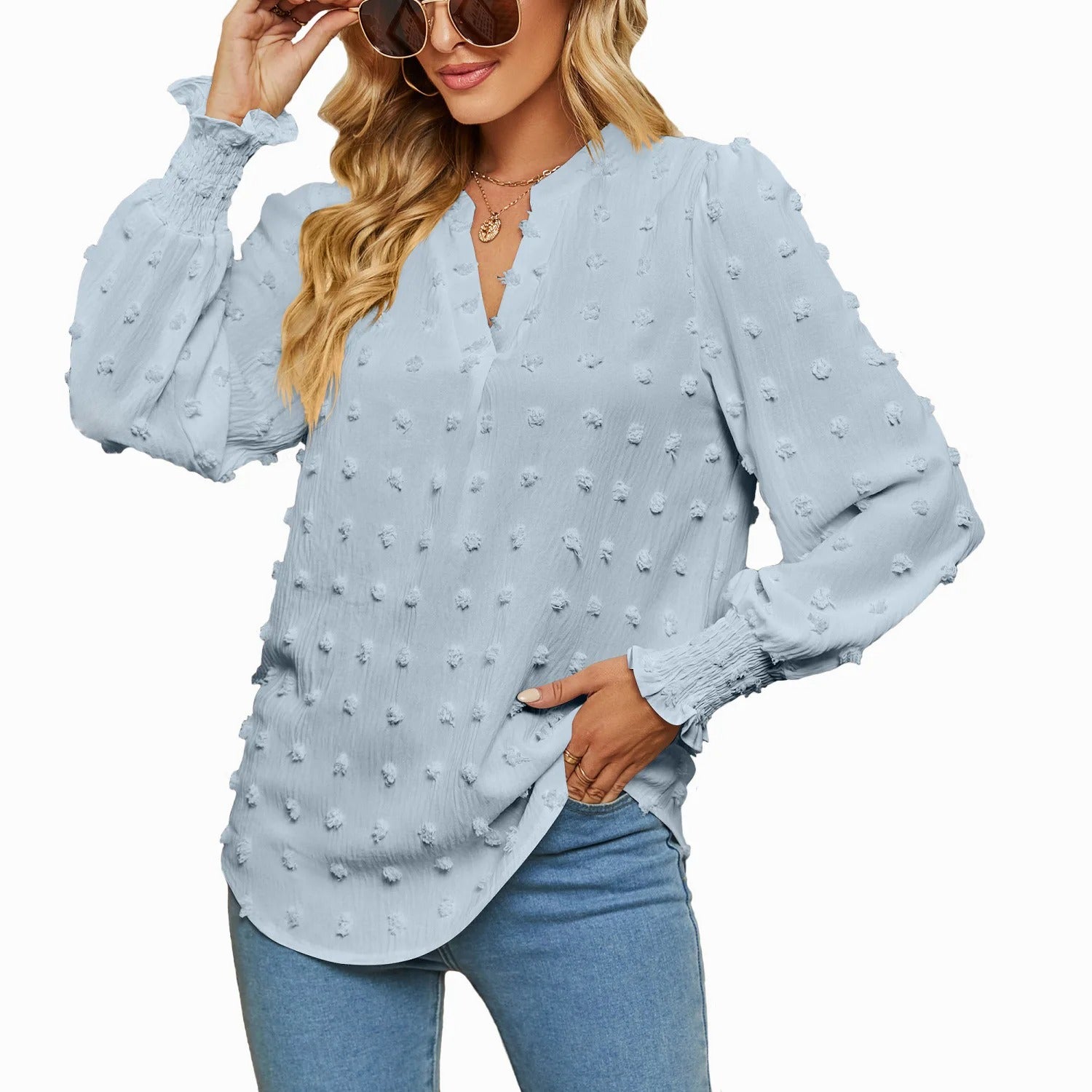 Feline Lichtgroene V-Hals Blouse