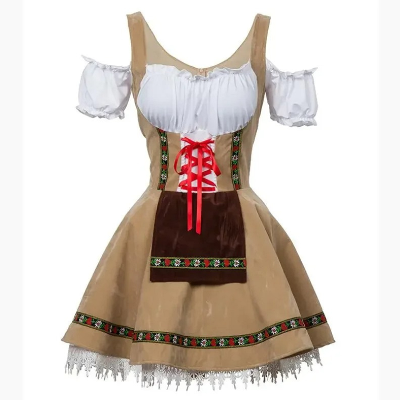 Nirland - Dirndl Dames Jurk Set met Vetersluiting en Kanten Afwerking