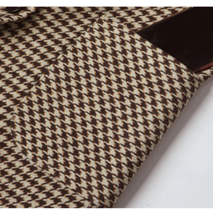 Elorina - Dames Houndstooth Blazer met Riem, Lange Mouw, Getailleerde Pasvorm