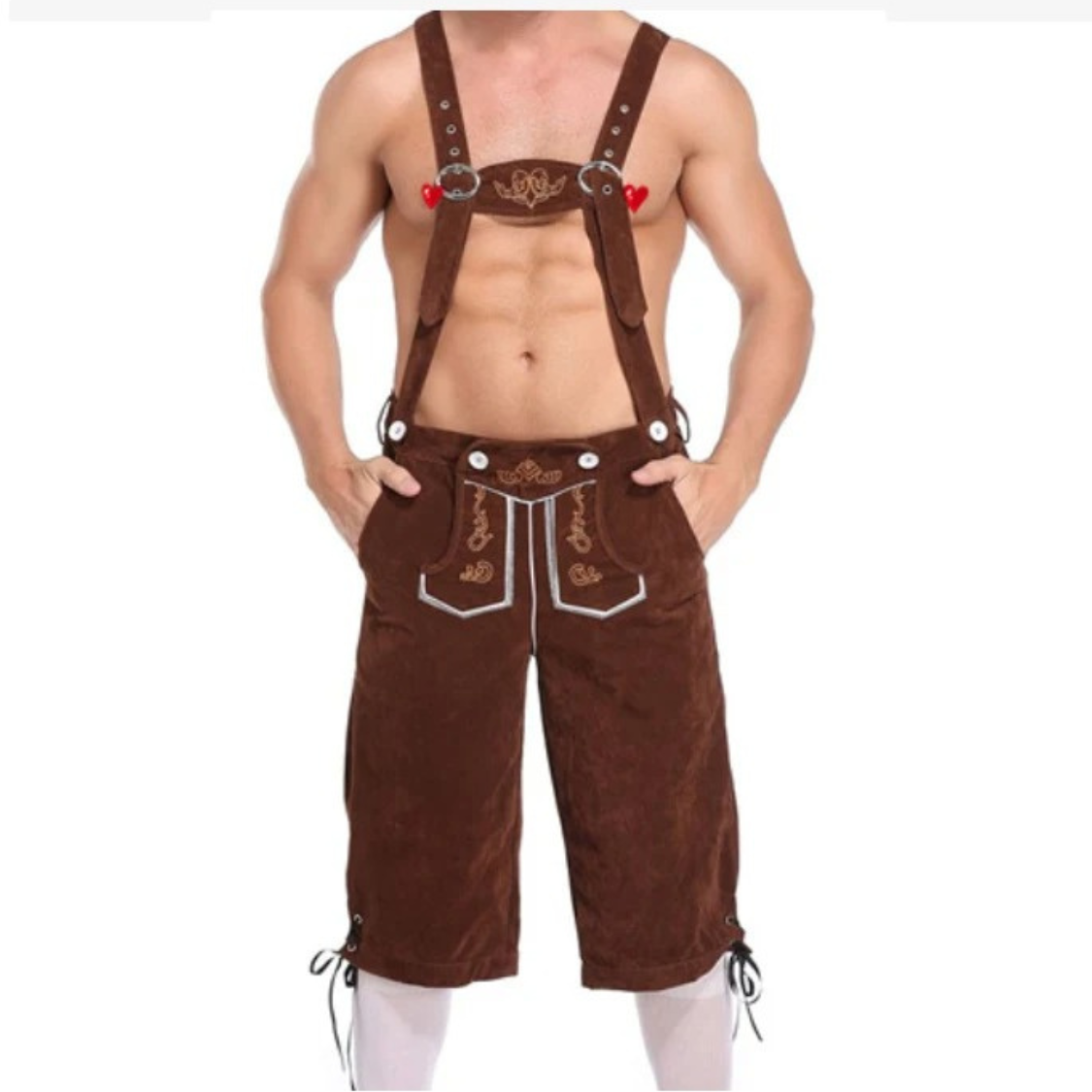 VeldenH - Traditionele Heren Lederhosen Set met Geruit Shirt en Bretels