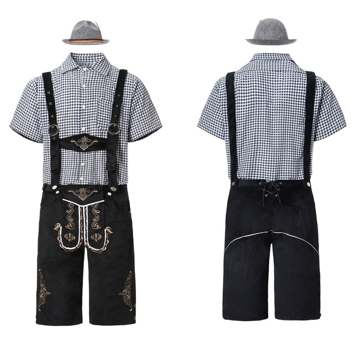 AlpenKr - Set van Heren Lederhosen met Borduursels en Bretels - Feestkleding