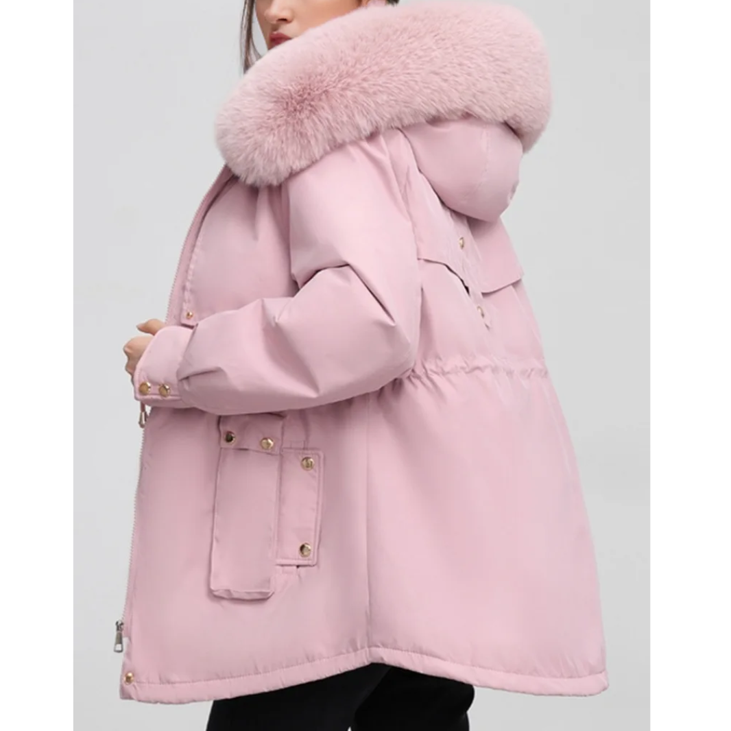 MonAmi effen kleur bontkraag parka winterjas dames