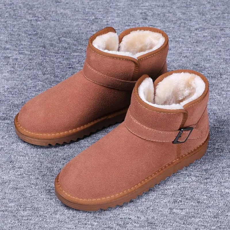 Warmoma - Dames Boots Met Warme Voering - Winter Enkellaarzen Met Gesp