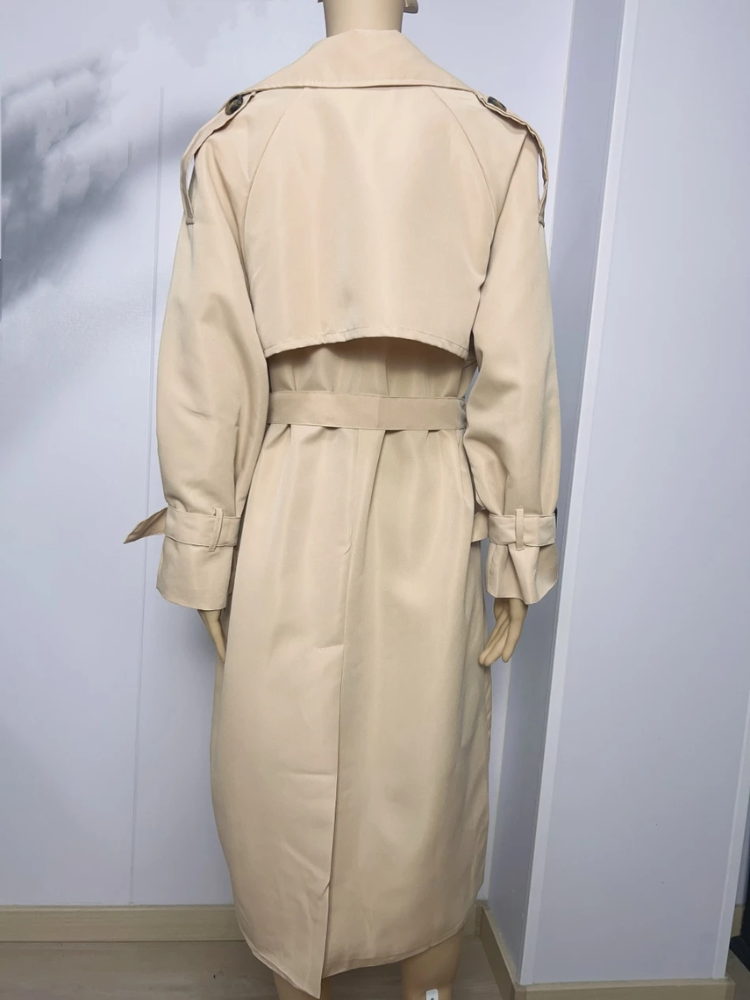 Revalin - Elegante Trenchcoat Dames met Ceintuur, Oversized Mouwen en Dubbele Rij Knopen