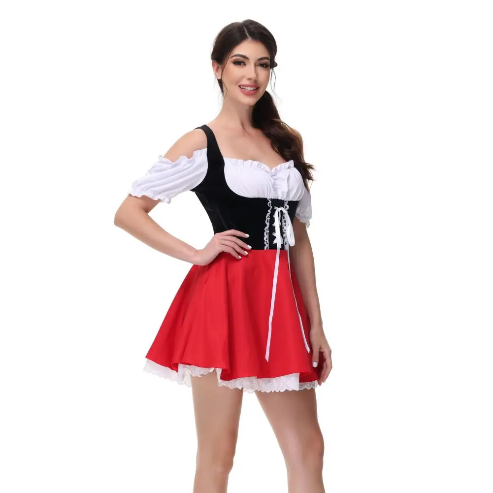 Pirndel -Dirndl Dames Jurk met Geruit Detail en Striksluiting Schort