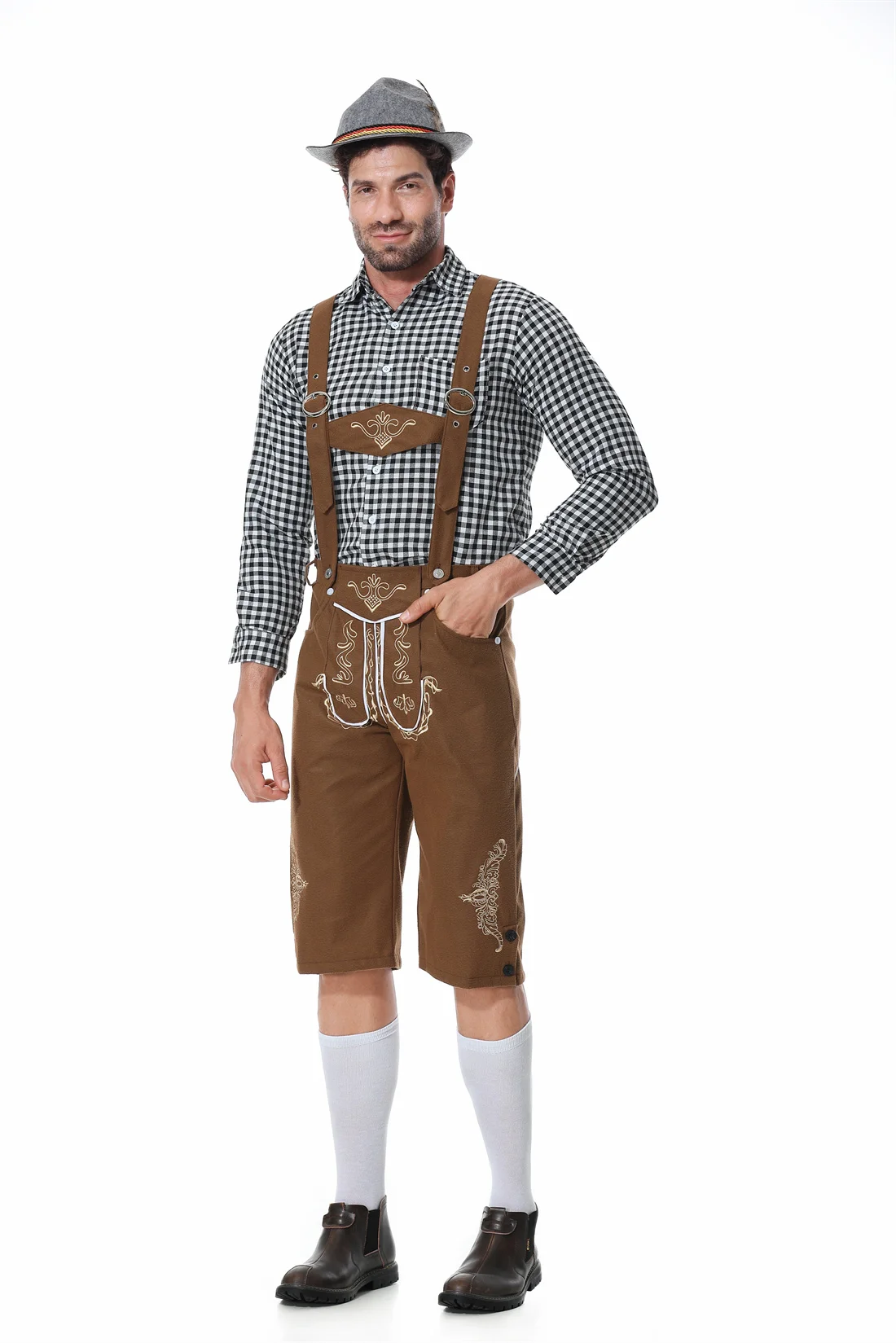 DenLedr - Heren Lederhosen met Bretels - Traditionele Beierse Outfit