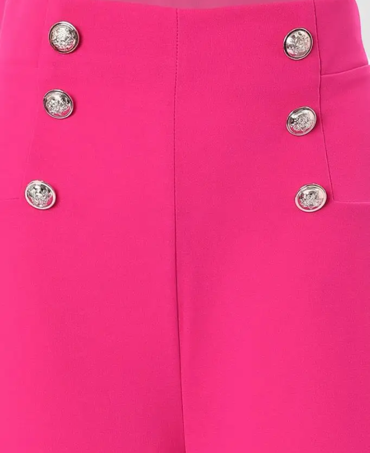 Tevoria - Hoge Taille Flared Broek Dames met Knopen Detail