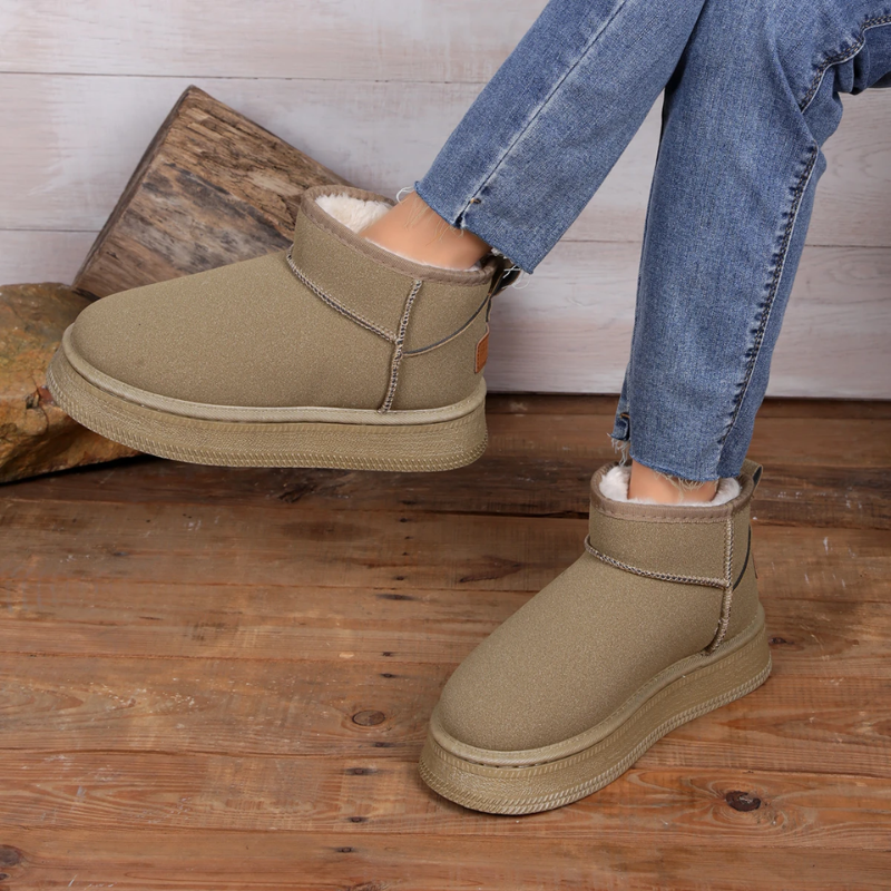 Zachtza - Dames Boots, Imitatiebont Gevoerd, Warme Winter Instapper