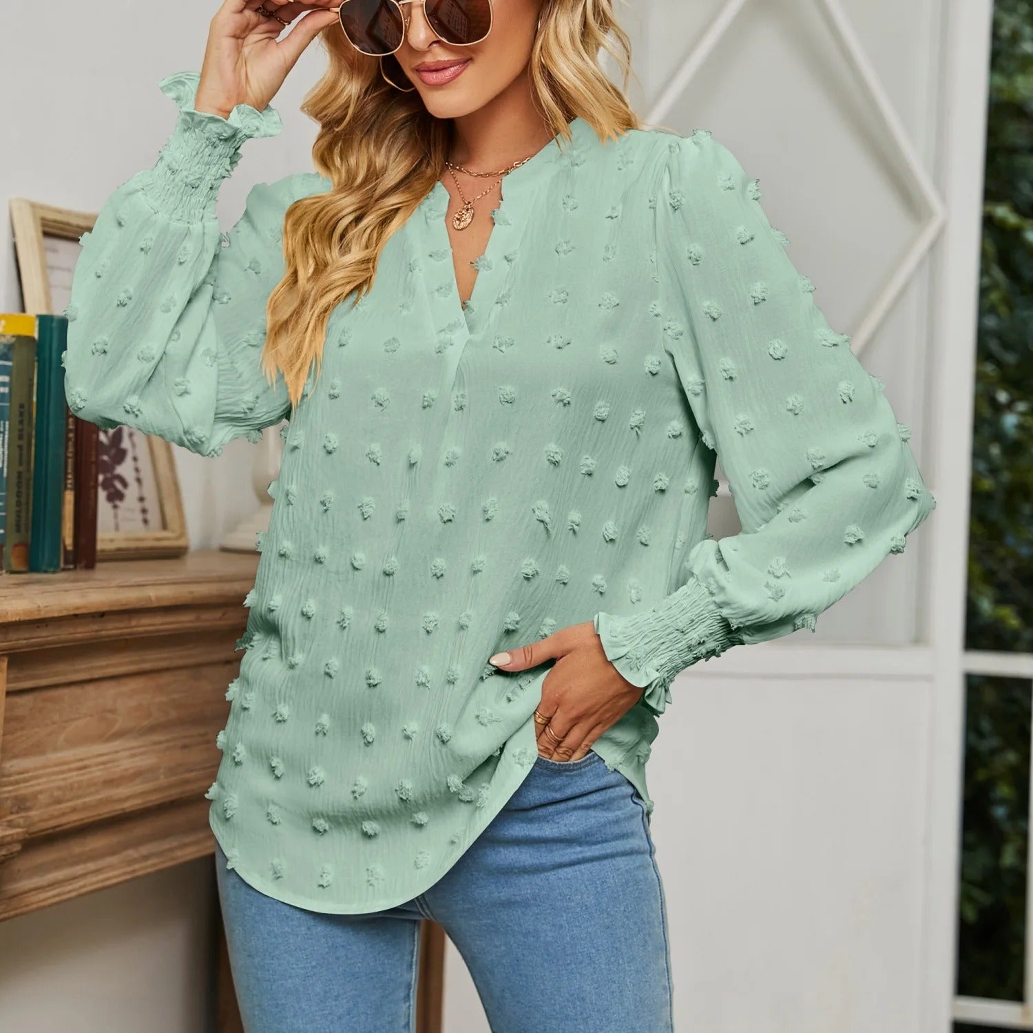 Feline Lichtgroene V-Hals Blouse