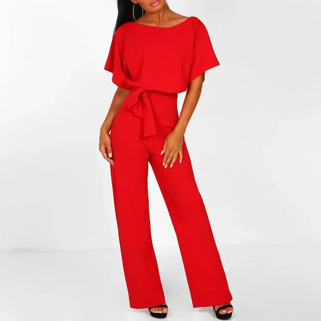 MonAmi® rood o hals eenvoudige hoge taille broek jumpsuit