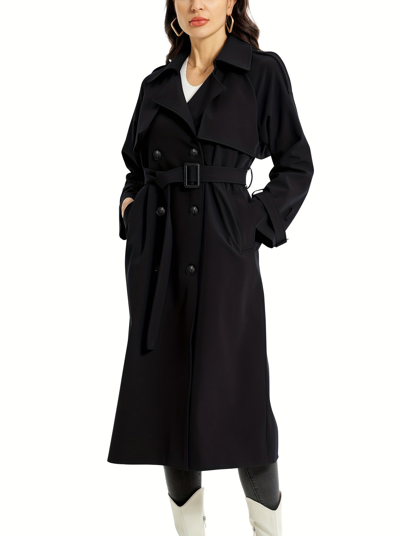 Miragio - Dames Lange Dubbelzijdige Trenchcoat met Riem en Brede Revers