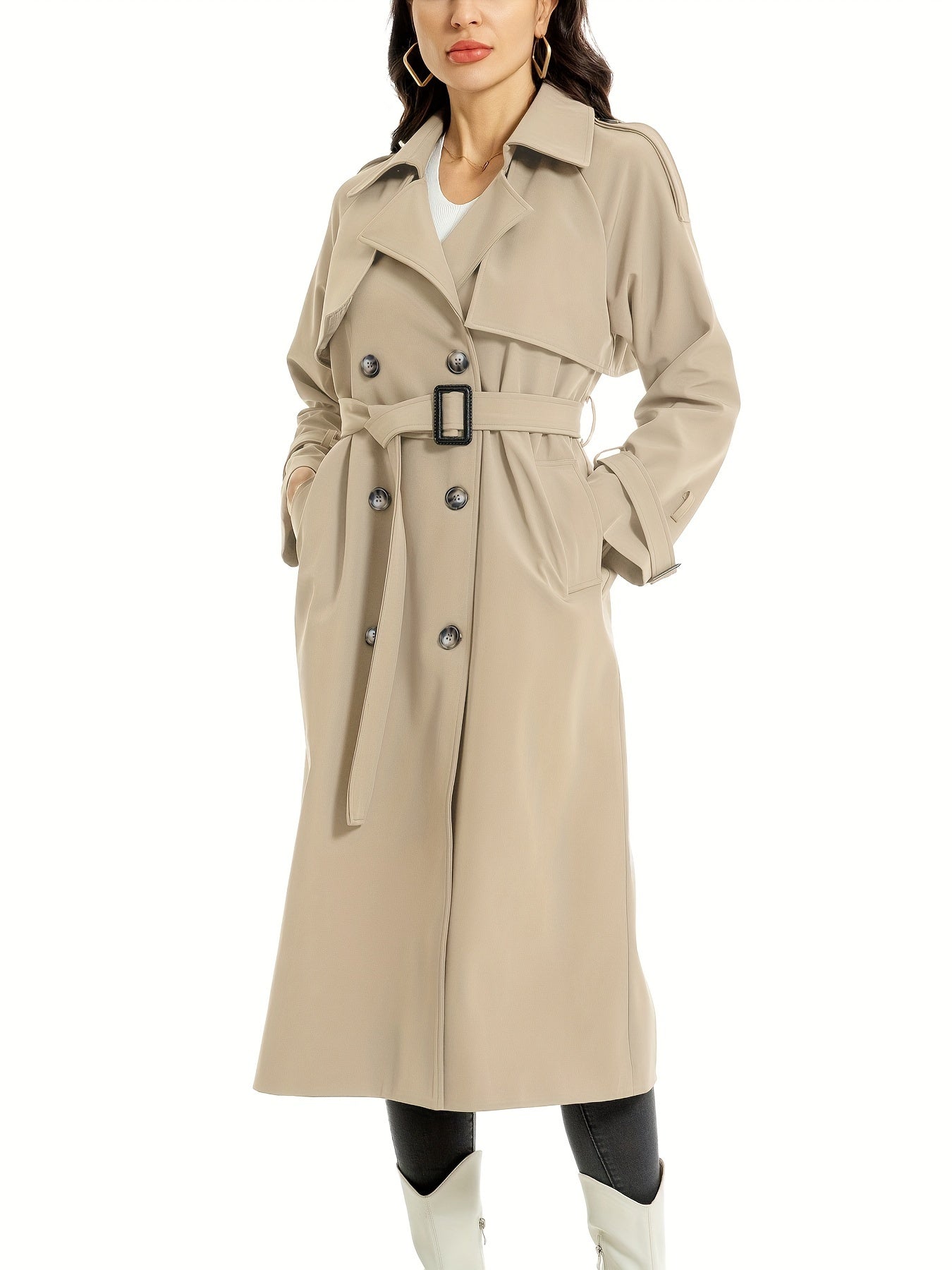 Miragio - Dames Lange Dubbelzijdige Trenchcoat met Riem en Brede Revers