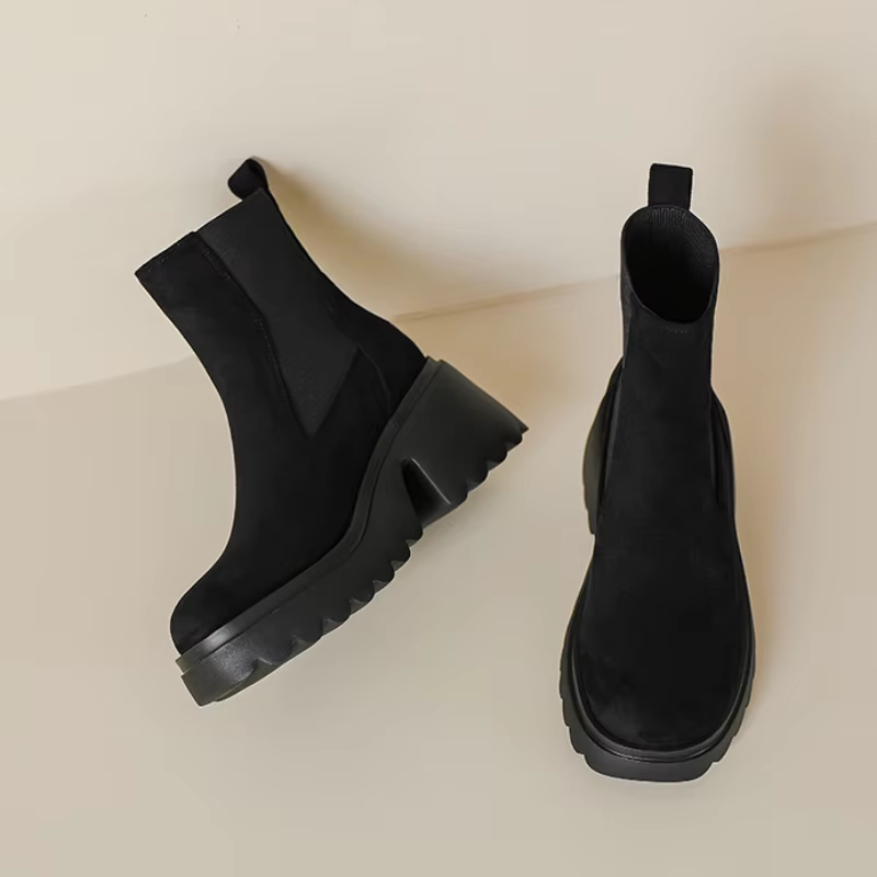 Silvana - Dames Chelsea Boots van Suède met Plateauzool