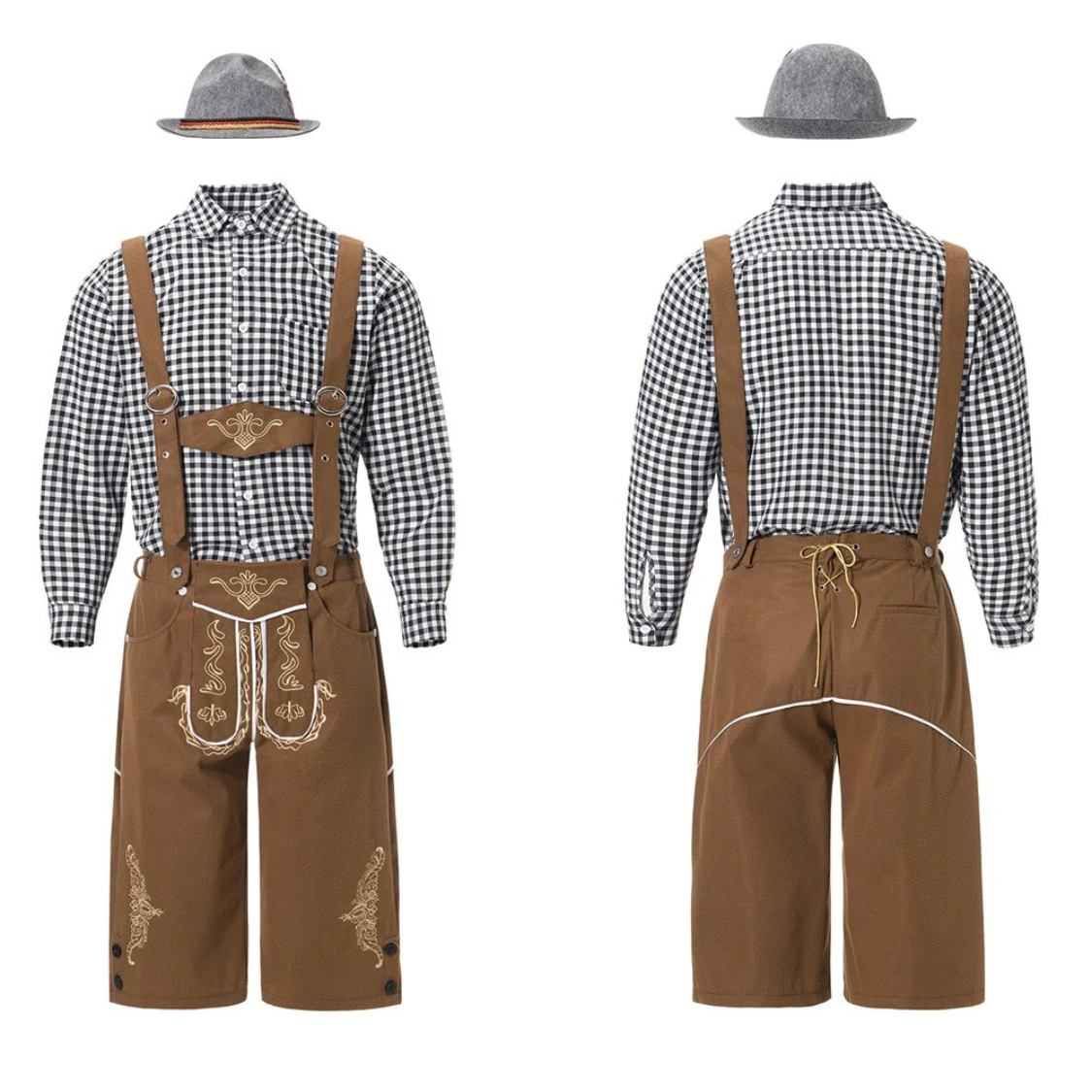 AlpenKr - Set van Heren Lederhosen met Borduursels en Bretels - Feestkleding