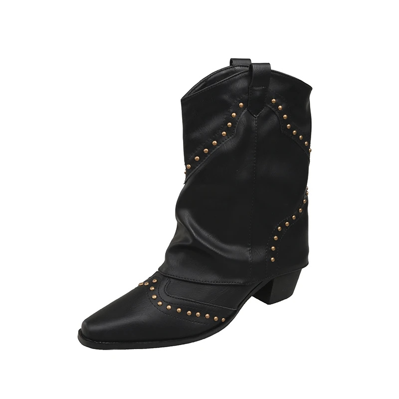 Estheta - Western Enkelboots met Studs en Puntige Neus - Cowboy Laarzen Dames