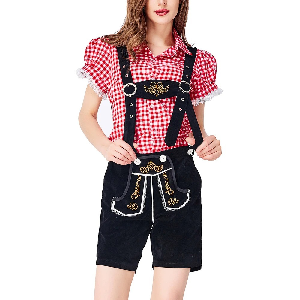 Xindora - Dirndl Dames Outfit met Korte Broek en Traditionele Bretels