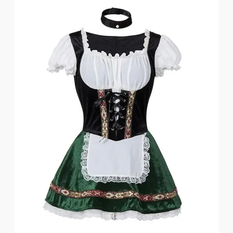 Nirland - Dirndl Dames Jurk Set met Vetersluiting en Kanten Afwerking