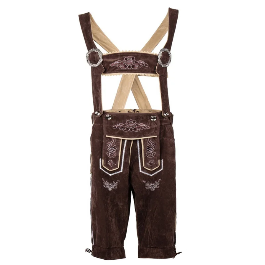 HerHoe - Traditionele Heren Lederhosen met Bretels en Shirt - Feestkleding