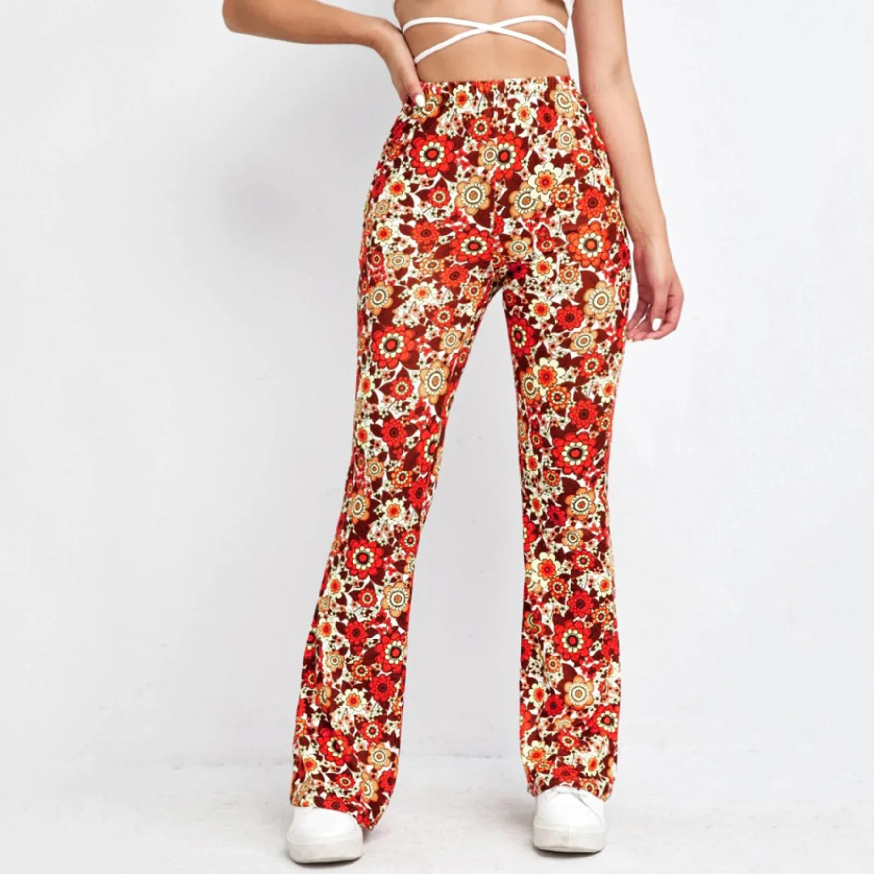 Alevita - Flared Broek Dames met Bloemenprint en Hoge Taille