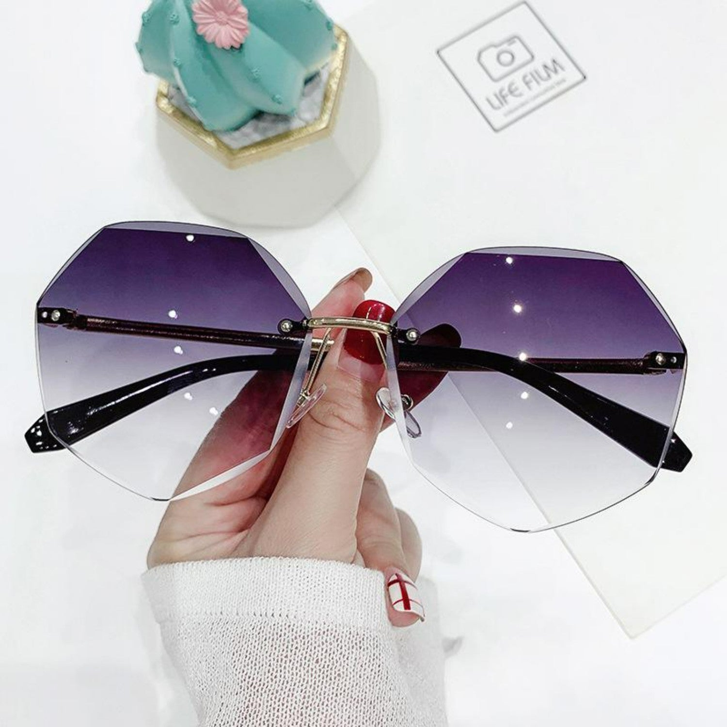MonAmi® achthoekige randloze getinte spiegel dames zonnebril