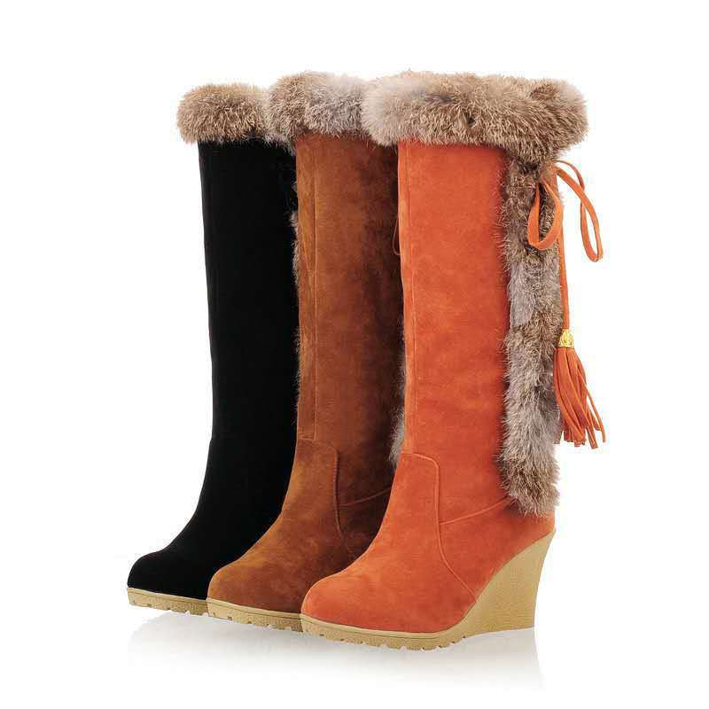 HelloBoots Hoge winterlaarzen met dikke bontgesp