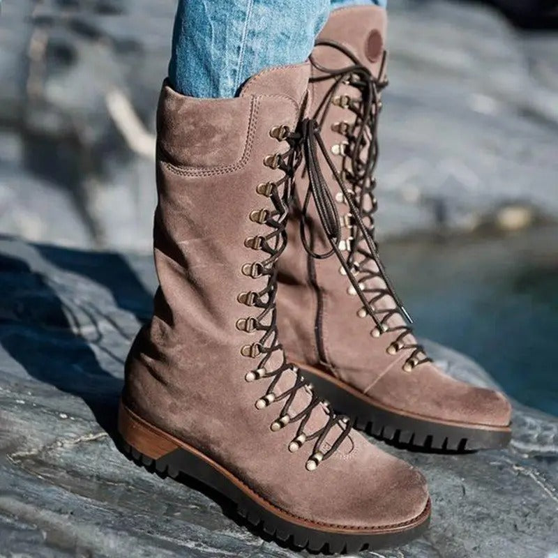 MonAmi blauwe veterboots van winddicht leer comfortabele hoge laarzen