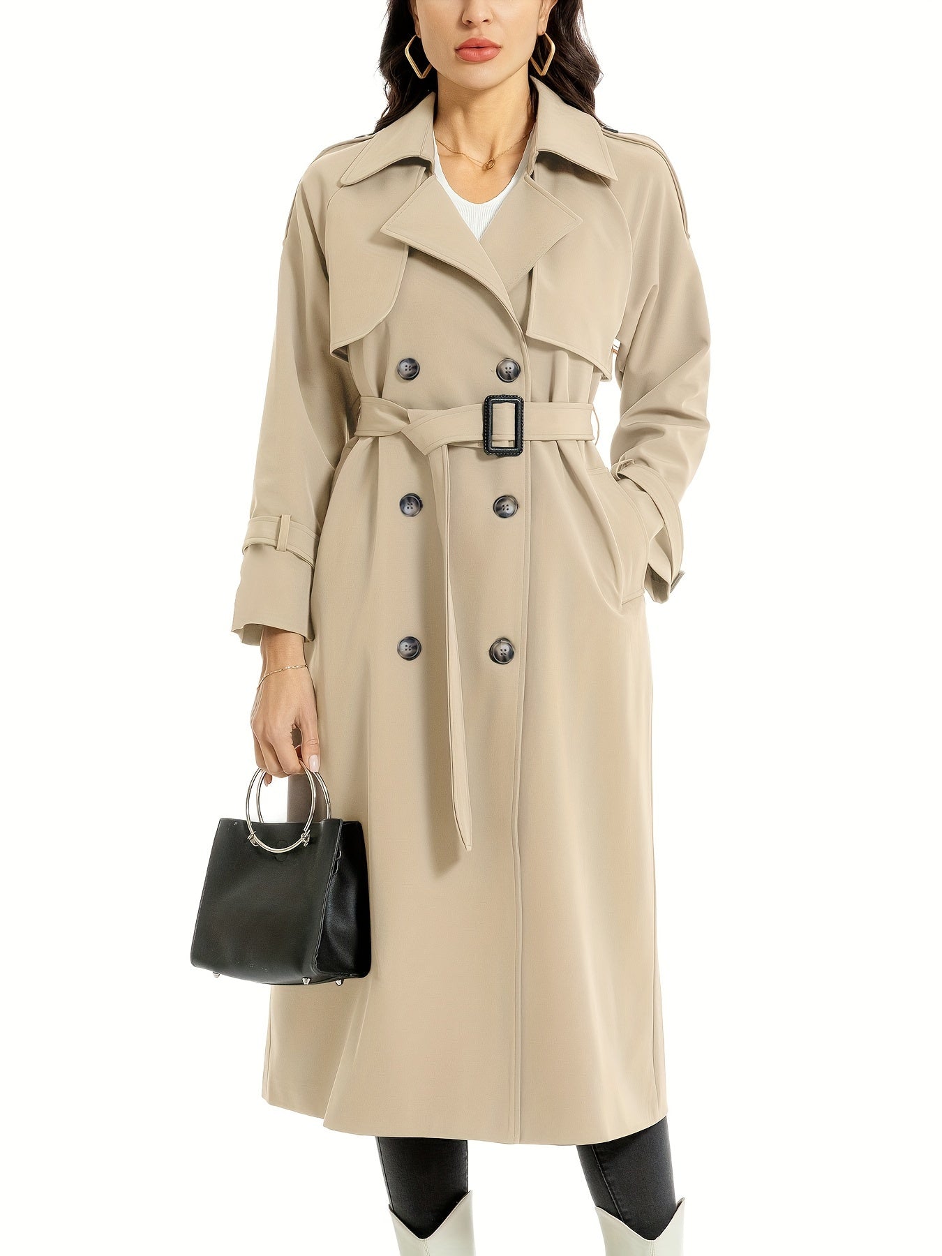 Miragio - Dames Lange Dubbelzijdige Trenchcoat met Riem en Brede Revers