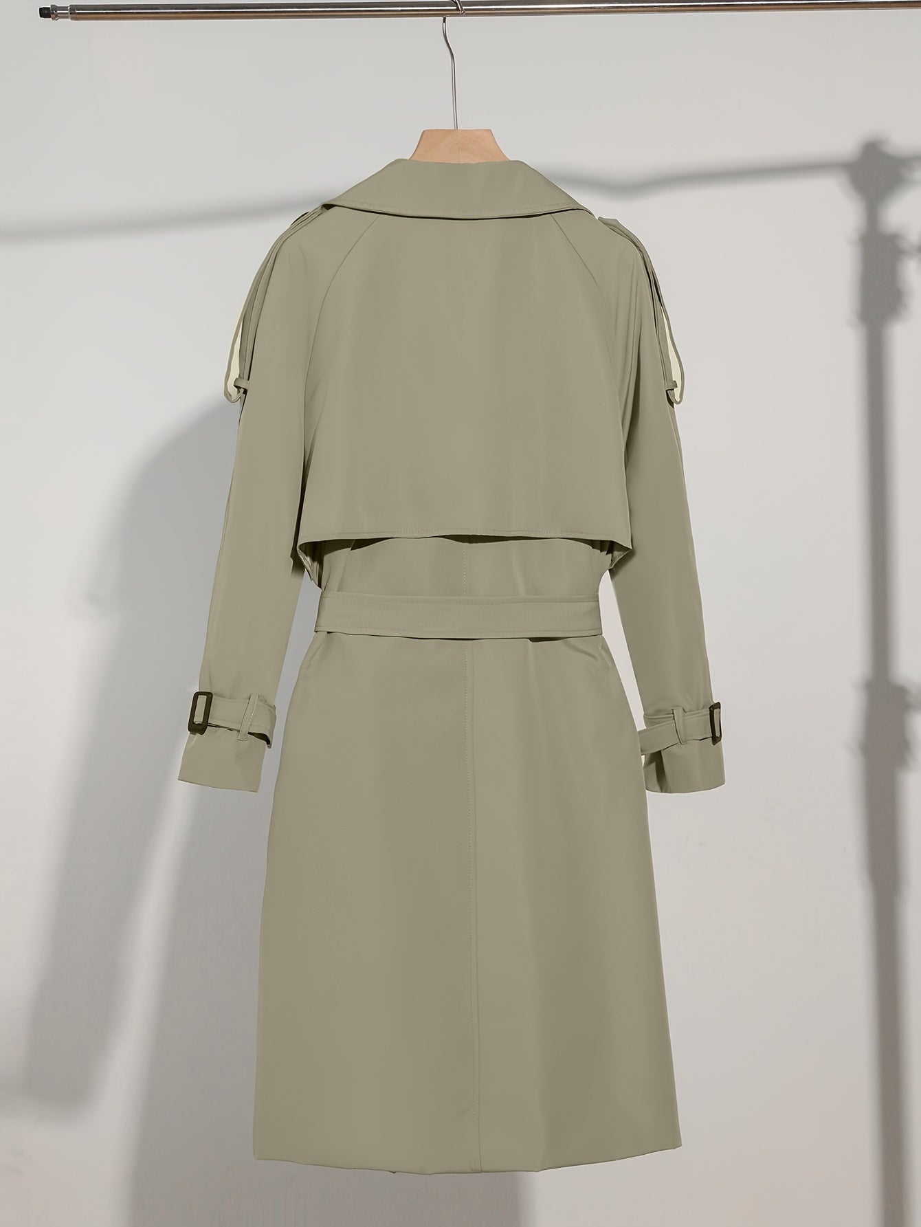 Coatela Dames Lange Dubbelknoopsluiting Trenchcoat met Tailleceintuur