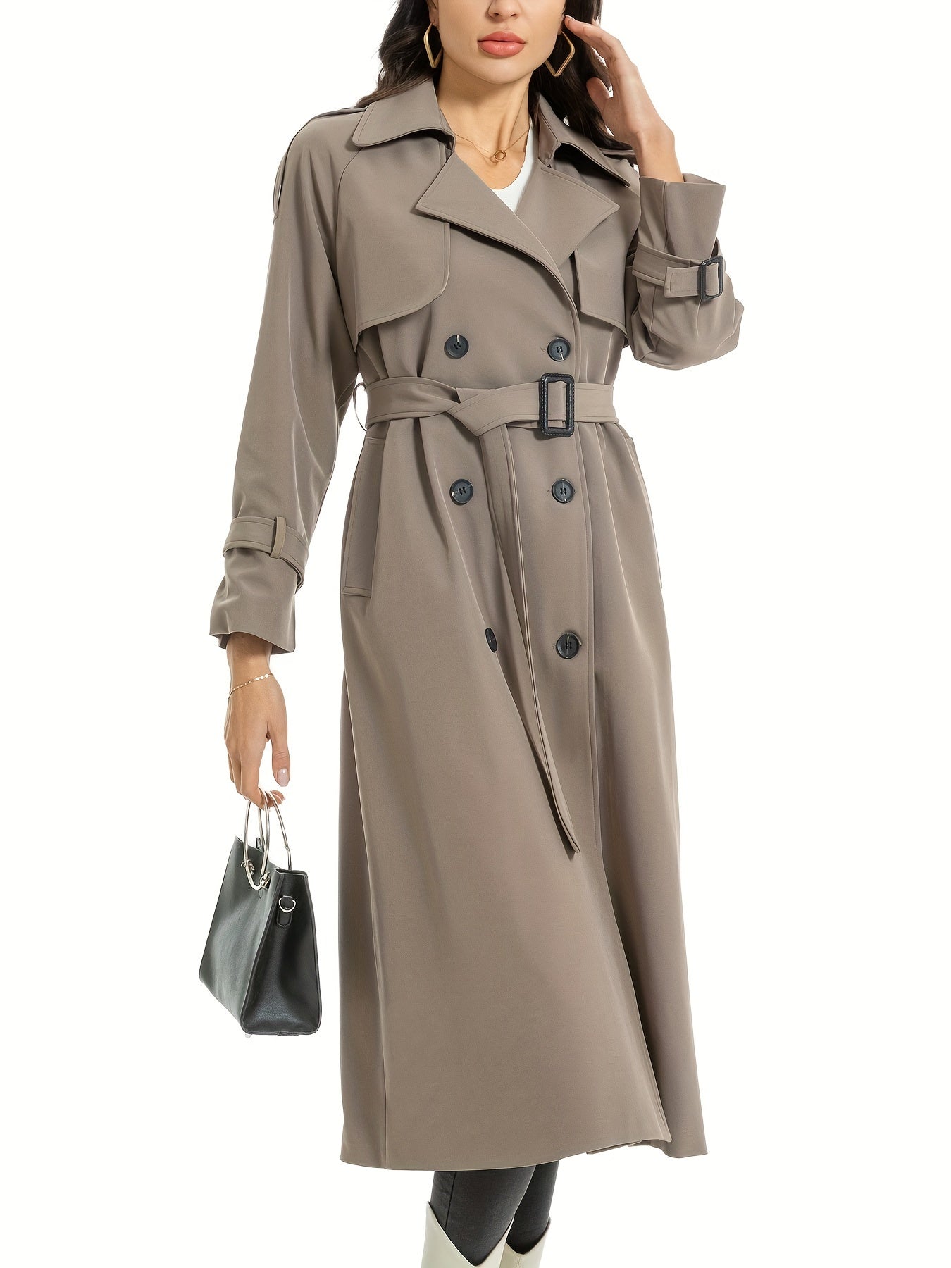 Miragio - Dames Lange Dubbelzijdige Trenchcoat met Riem en Brede Revers