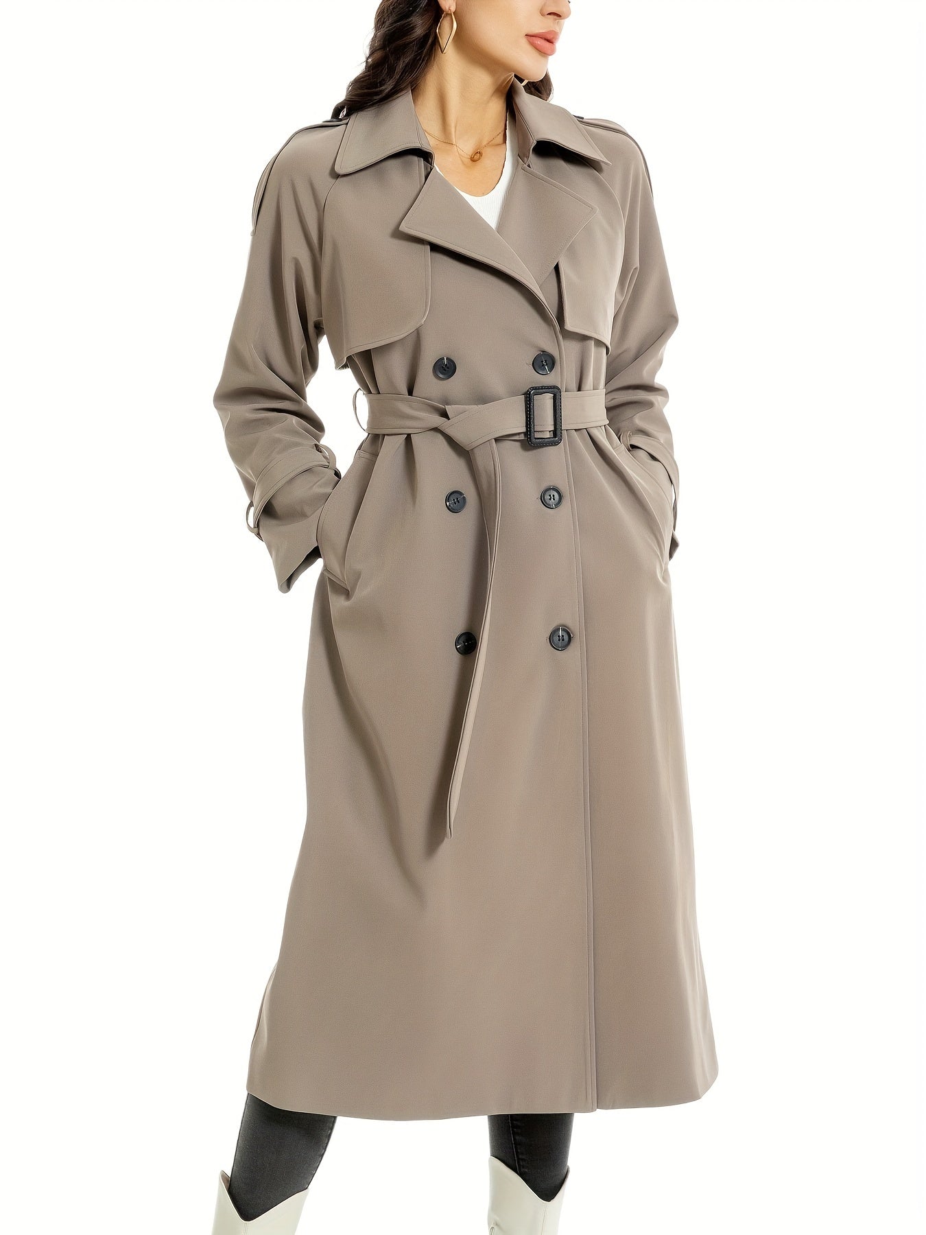 Miragio - Dames Lange Dubbelzijdige Trenchcoat met Riem en Brede Revers