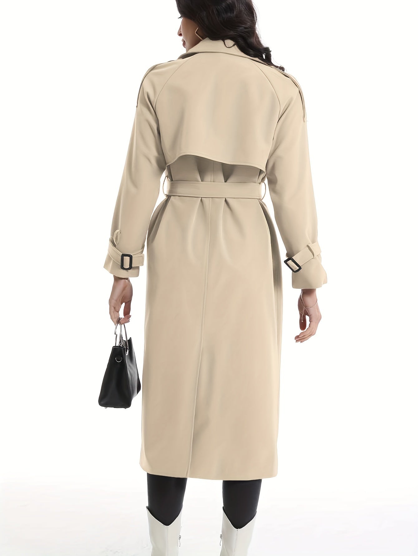 Miragio - Dames Lange Dubbelzijdige Trenchcoat met Riem en Brede Revers